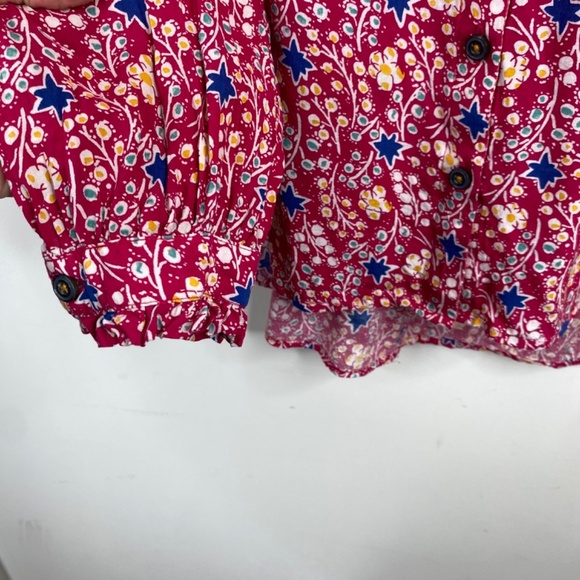 Anthropologie Maeve Marisol Top 14 Pink Printed Blouse Boho Preppy Floral Ruffle - Picture 5 of 12